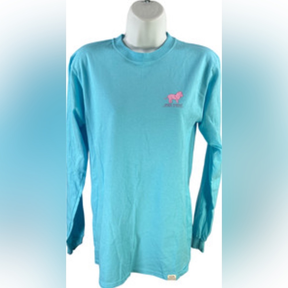 Simply Southern Aqua Long Sleeve Tee with Pink Logo